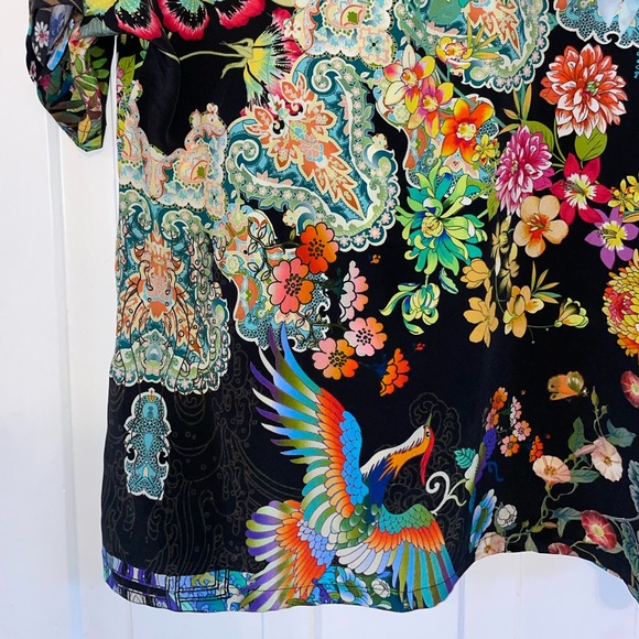 Johnny Was 100% Sill Black Floral Crewneck Short Sleeved Tee - Picture 11 of 16